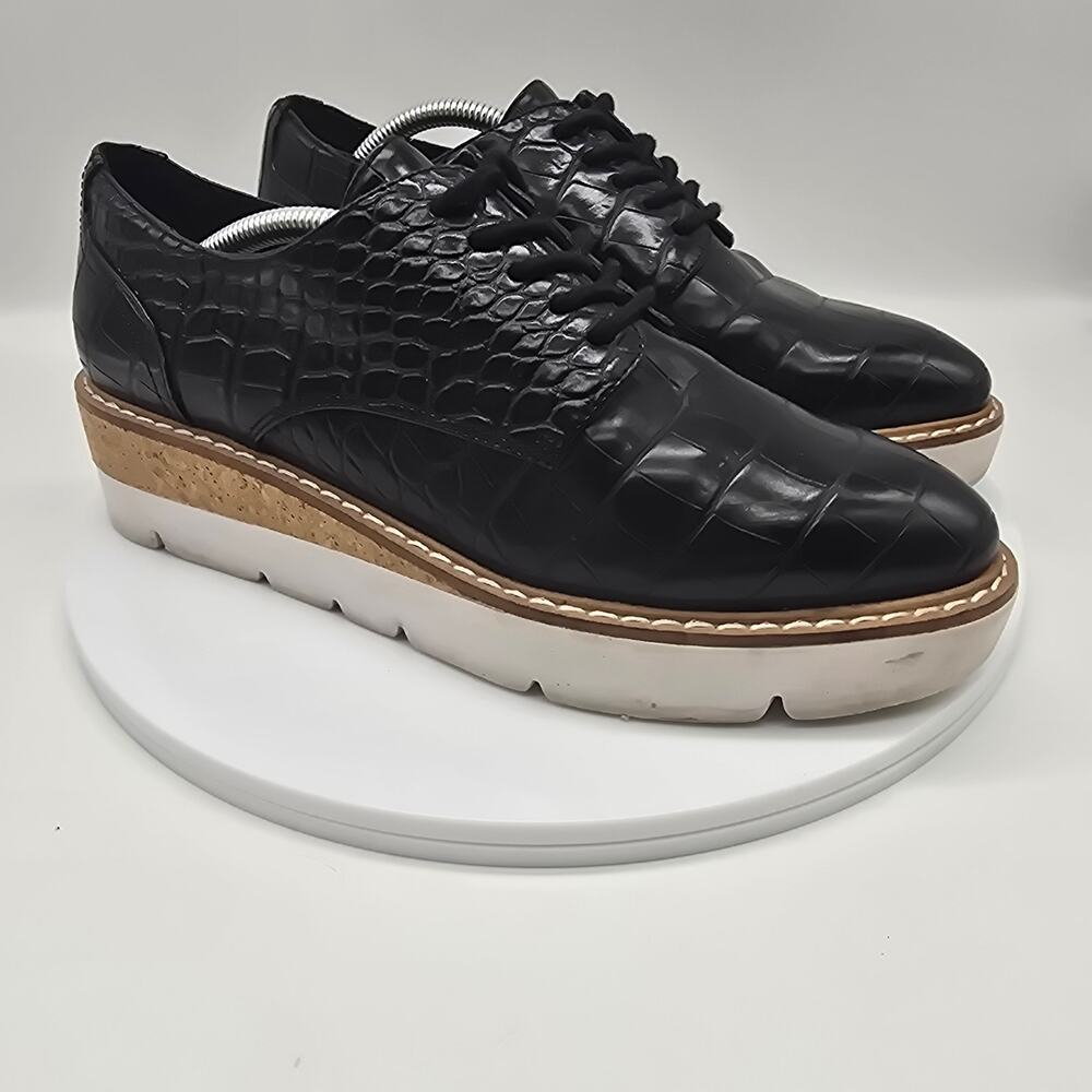 Steve Madden Black Faux-Croc Platform Loafers with Tan Cork Accent